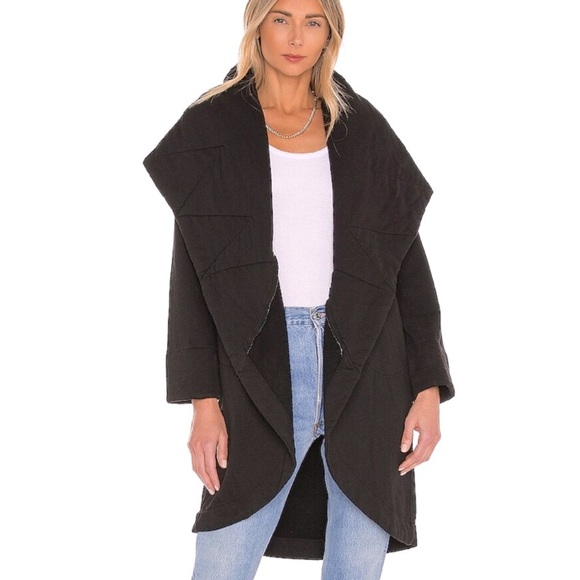 Young Fabulous & Broke Jackets & Blazers - Young Fabulous & Broke Sandrine Coat Black Quilted Collar Open Cocoon Fleece YFB